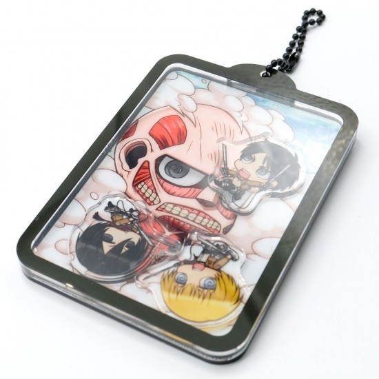 Attack on Titan Kawaii Attack Acrylic Shaker Key Chain featuring chibi Eren, Mikasa, and Armin Attack on Titan: Kawaii Attack! Acrylic Shaker Key Chain